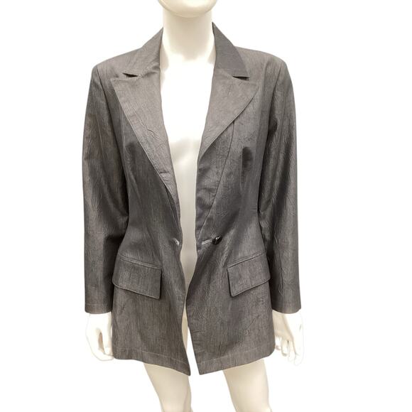NWT Emporio Armani Women’s Blazer Size10/ M Y2K Angular Button Closure Charcoal - Picture 2 of 9